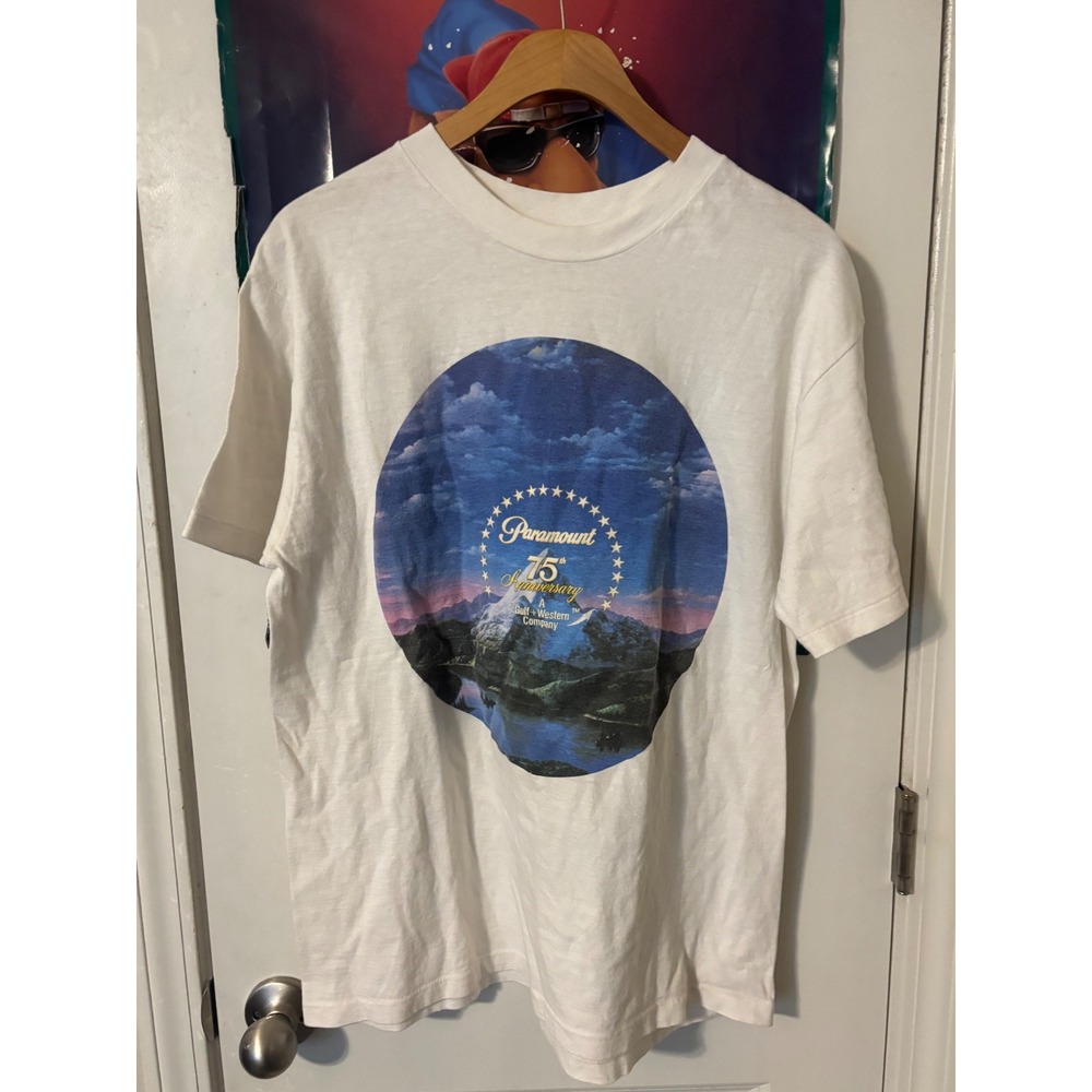 Vintage Paramount Pictures 75th Anniversary T-Shirt Mens White Movie Promo Large
